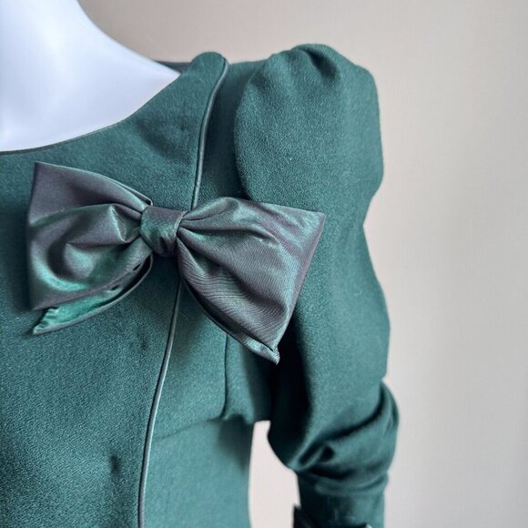 Vintage Brian Winston Deep Green Bow Detail Cocktail Dress S - Picture 4 of 10